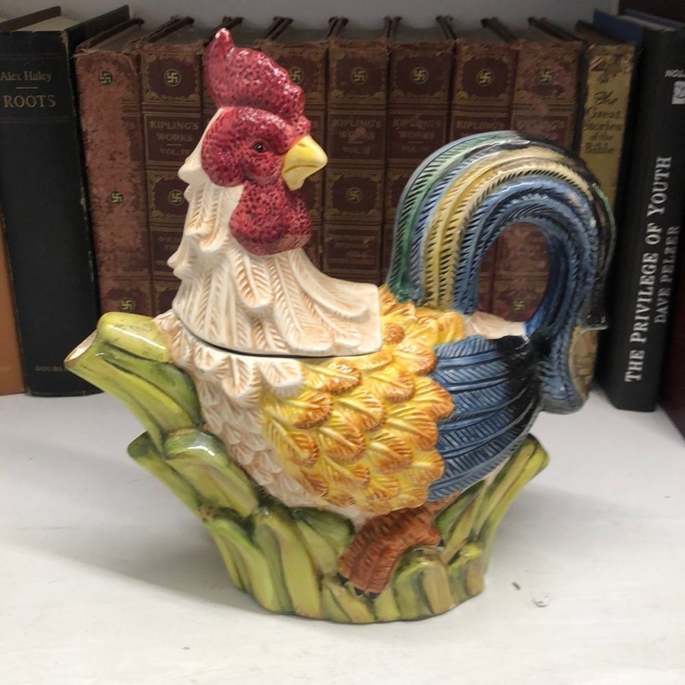 O531 Vintage Jay Imports Rooster Tea Pot Hand Painted